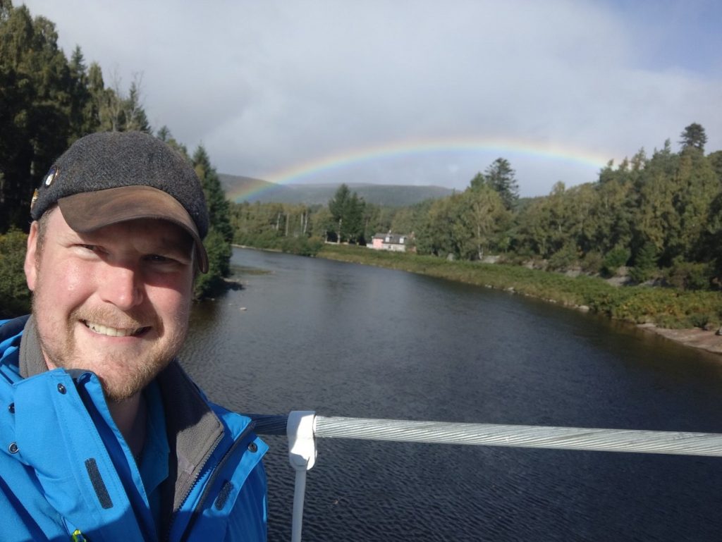 Viewof the River Dee - and Cairngorms National Park with a Rainbow in the Background