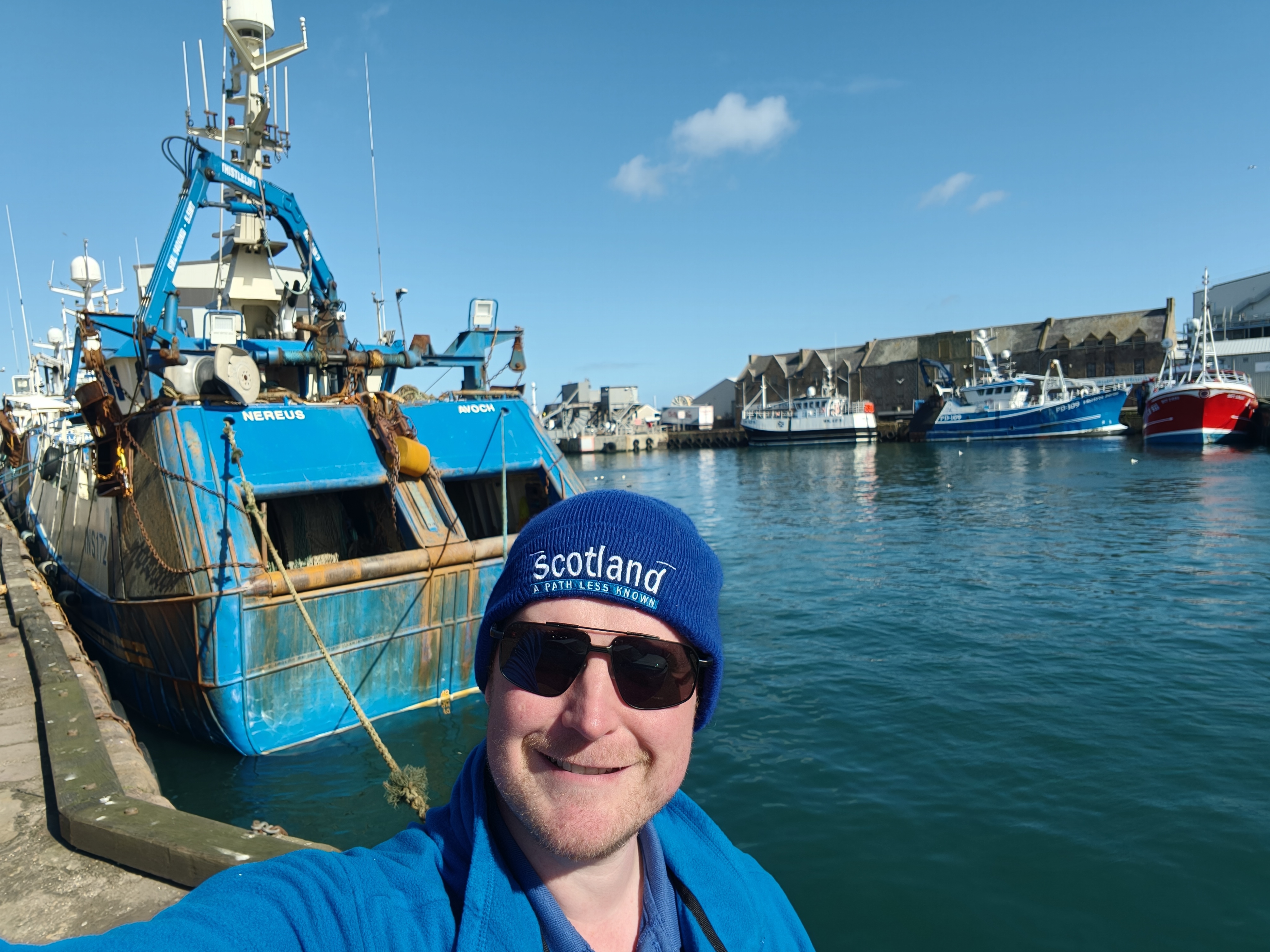 Jamie at a working North East fishing harbour