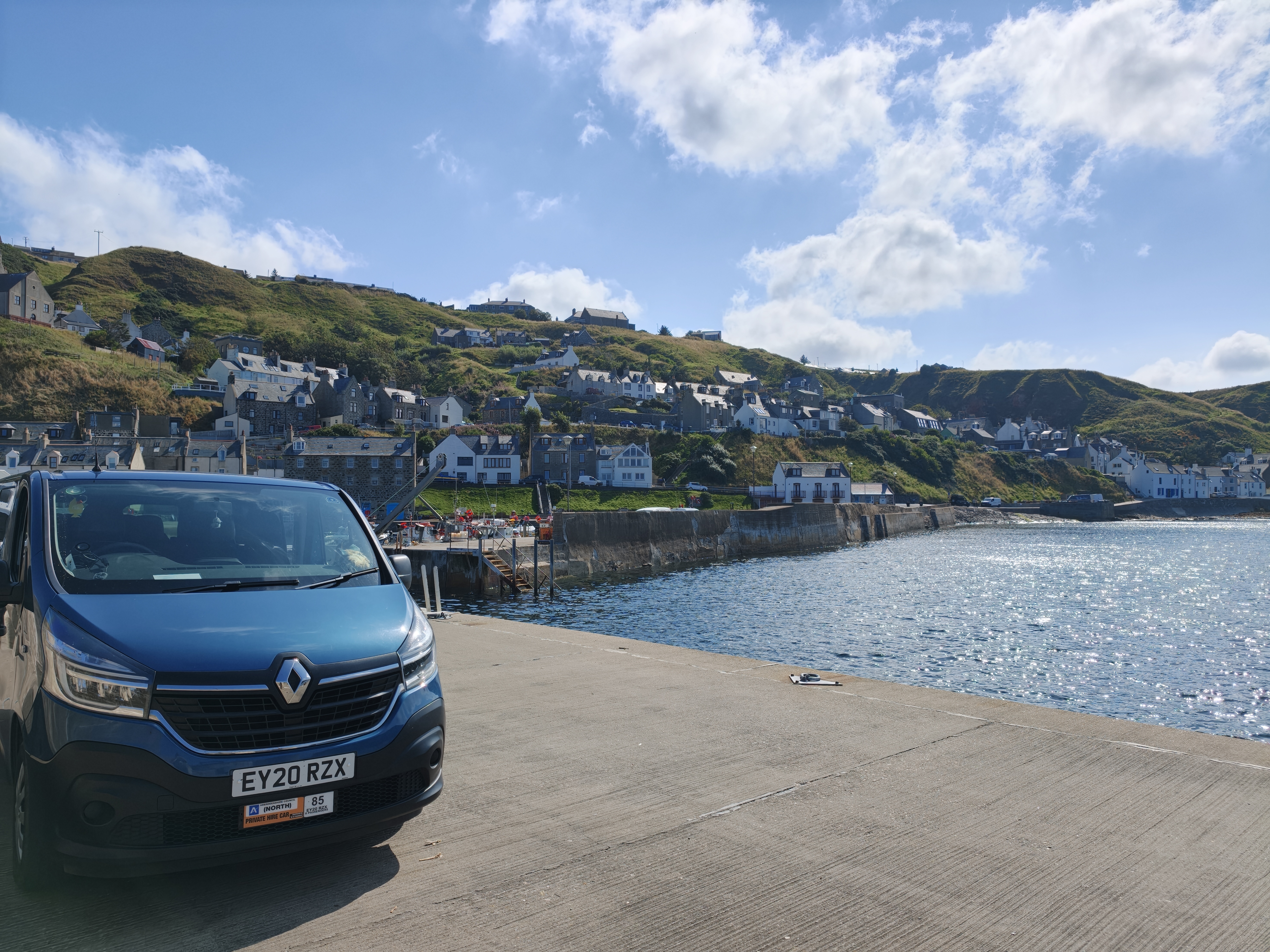 Tour vehicle at a North East Scotland fishing village