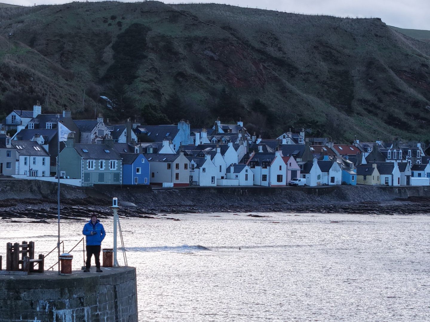 Gardenstown village and its harbour from above