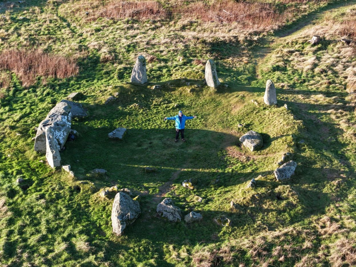 Aerial view of an ancient stone circle
